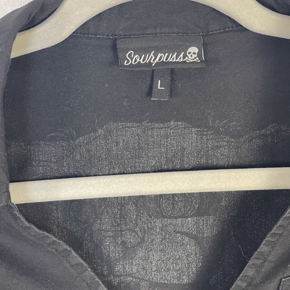 Sourpuss Clothing Y2K Black Cat Cap Sleeve Collared Zip Up Shirt Dress Large - Picture 11 of 12